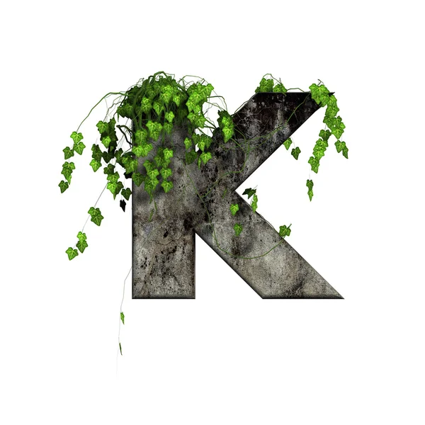 Ivy hijau pada huruf batu 3d k — Stok Foto