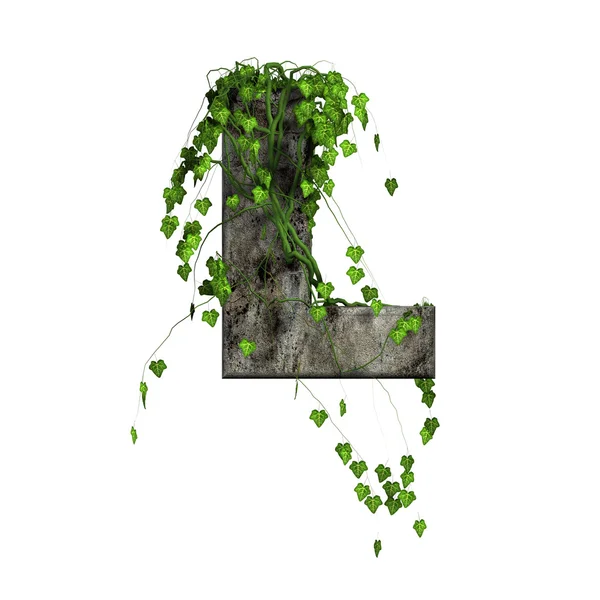 Hiedra verde en letra de piedra 3d - l — Foto de Stock