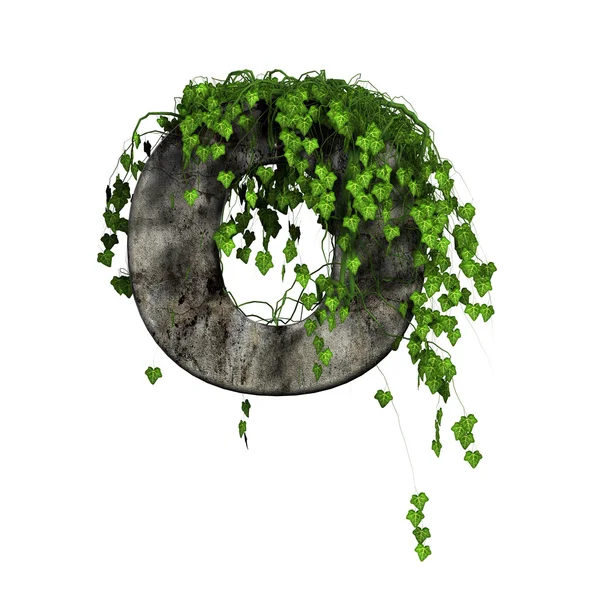 Grüner Efeu auf 3d Stein Buchstabe - o — Stockfoto