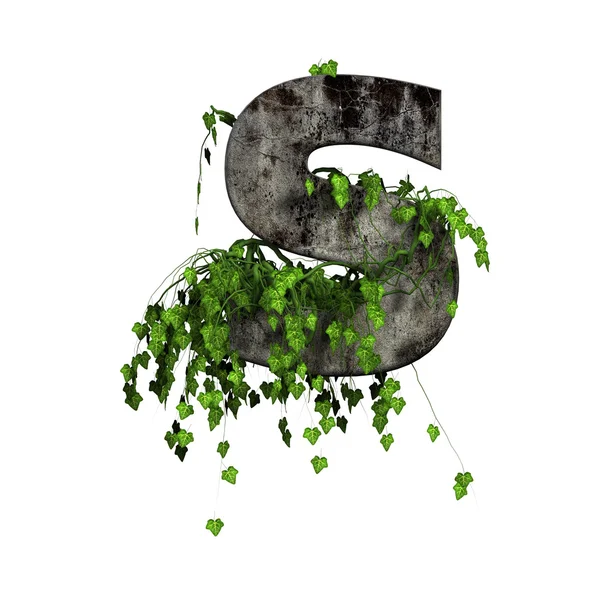Grüner Efeu auf 3d Stein Buchstaben - s — Stockfoto