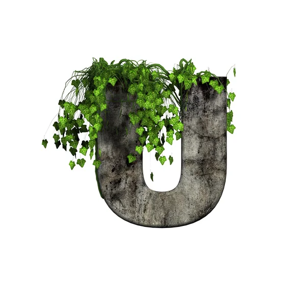Grüner Efeu auf 3d Stein Buchstabe - u — Stockfoto