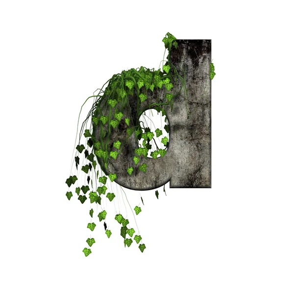 Зеленый плющ на 3d каменная буква - d — стоковое фото