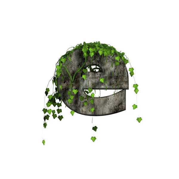 Зеленый плющ на 3d каменная буква - е — стоковое фото