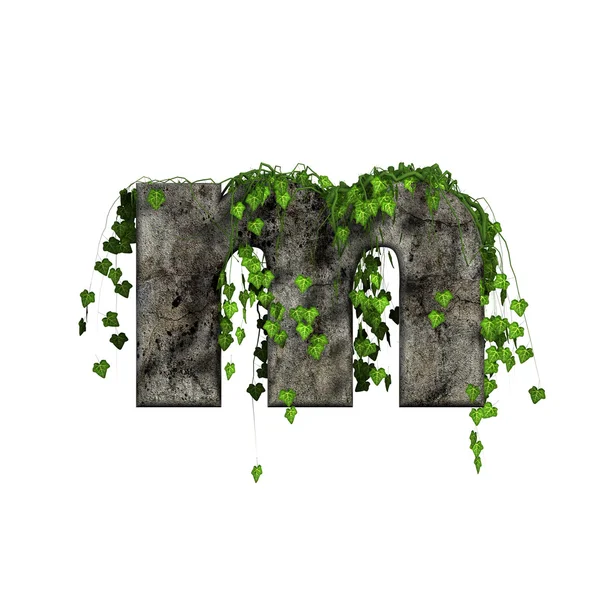 Green ivy on 3d stone letter - m — Stock Photo, Image