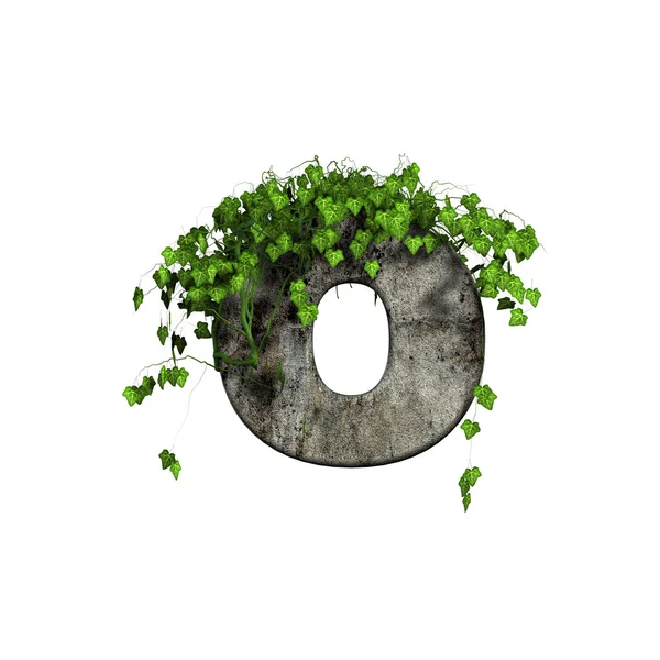 Grüner Efeu auf 3d Stein Buchstabe - o — Stockfoto