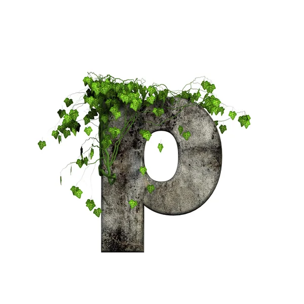 Grüner Efeu auf 3d Stein Buchstabe - p — Stockfoto