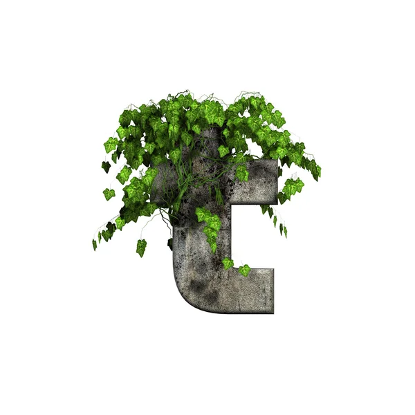 Zelená ivy na 3d kamenná dopisu - t — Stock fotografie