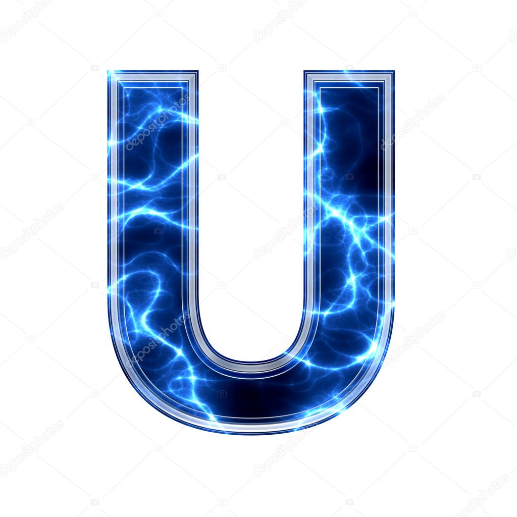 Electric 3d letter on white background - u