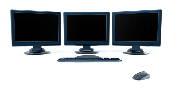 Pantallas LCD con teclado y ratón — Foto de Stock