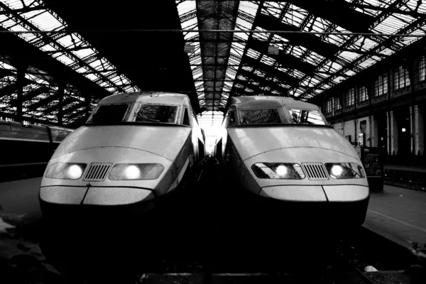 Treinen in een spoorwegstation — Stockfoto