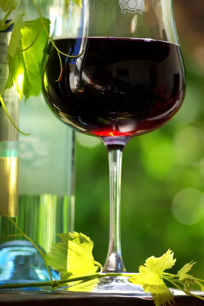 Пляшка червоного вина зі склянкою . — стокове фото