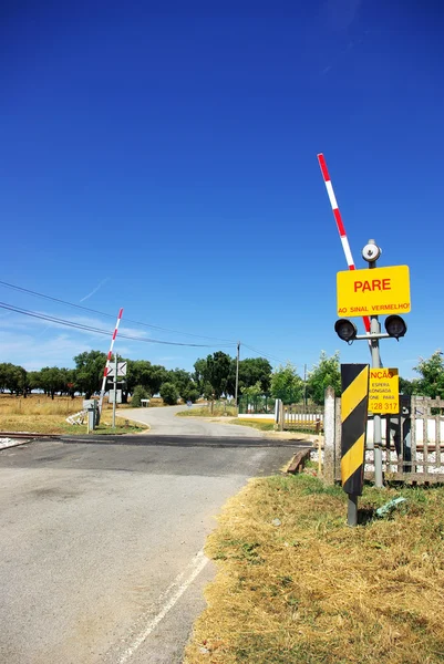 Signs warning on railroad crossing. — Stock Photo, Image