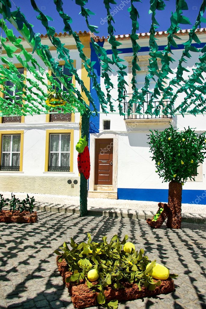 Flowery streets, traditional party, Redondo village, Portugal.