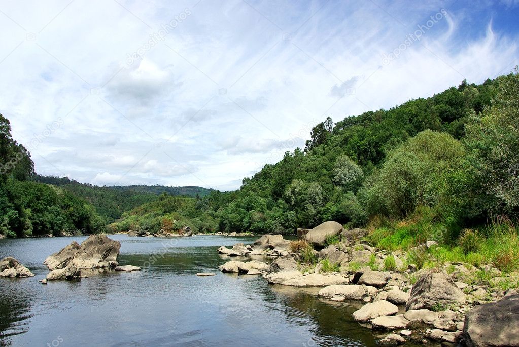 Landscape of Minho river, north of Portugal.