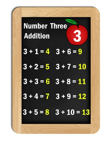 Tables d'addition numéro trois sur un tableau noir — Photo