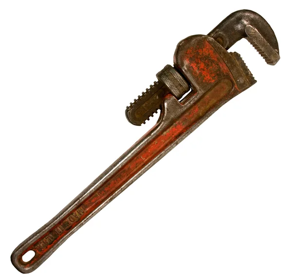 Винтажный ключ трубы изолирован — стоковое фото