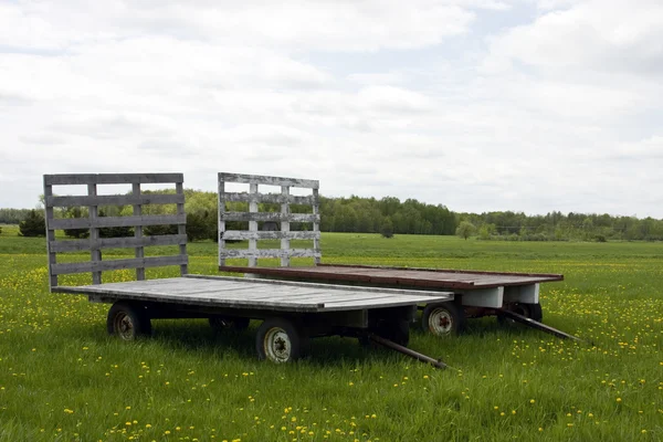 Hö vagnar på ett fält — Stockfoto