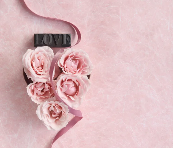 Rose heart with ribbon — Stock Photo, Image