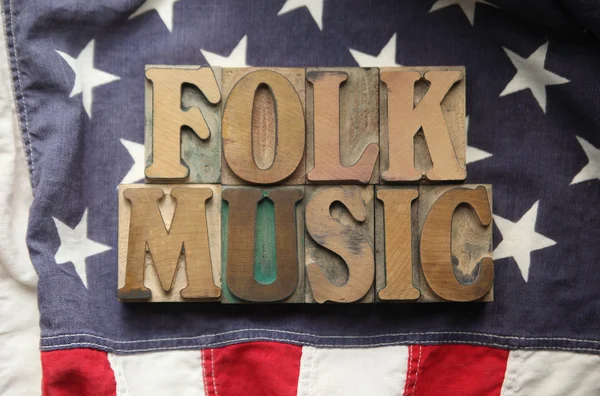American flag with folk music words — Stock Photo, Image