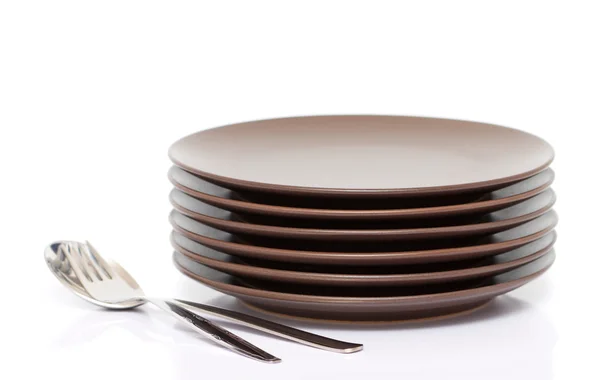 Plates, fork, spoon — Stock Photo, Image