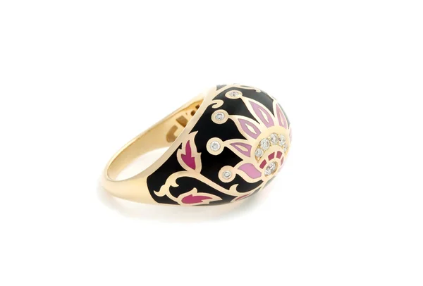 Gold ring with enamel and diamonds — Stock Photo, Image