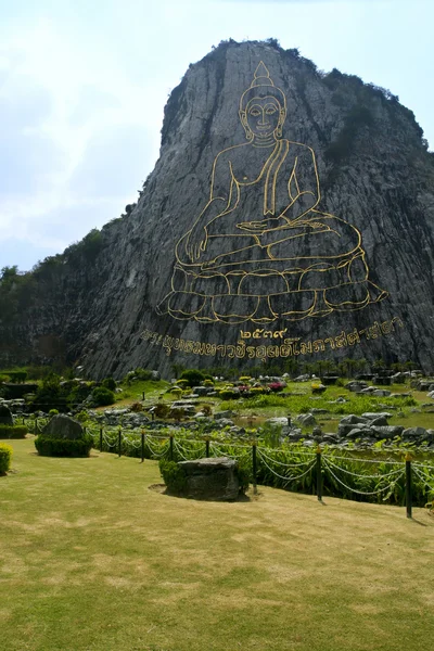Gold contour of the Buddha on a mountain — Stock Photo, Image