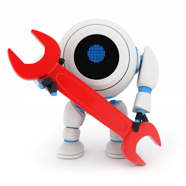 Robot i czerwony klucz — Zdjęcie stockowe