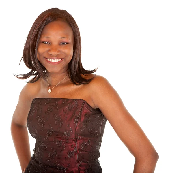 Mooie lachende Afrikaanse Amerikaanse vrouw poseren — Stockfoto