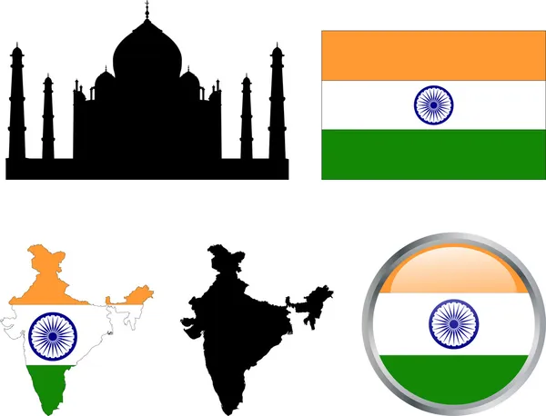 印度国旗、 地图和按钮 — 图库矢量图片