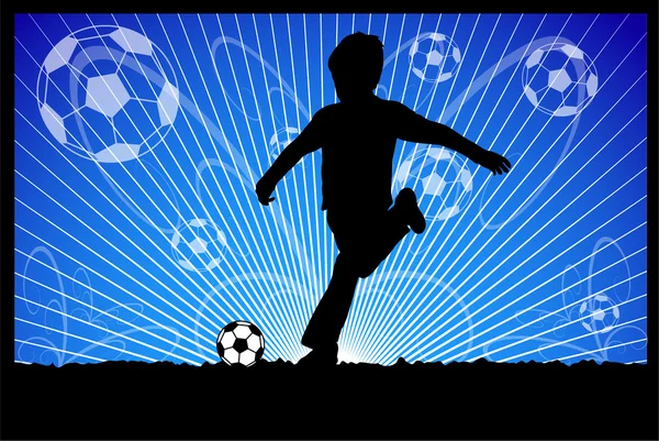 Kid kicks soccer ball — Stock Vector