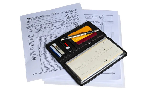 stock image Checkbook ready to pay income tax