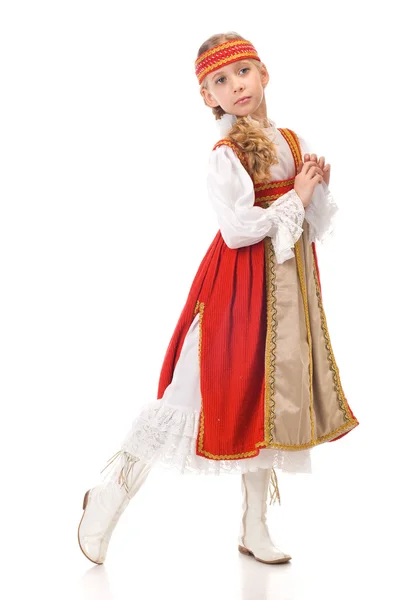 Jong meisje dansen in nationale klederdracht — Stockfoto