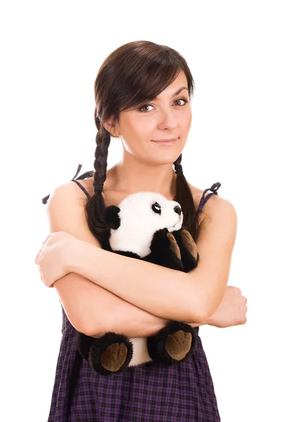 Portrait of a beautiful young woman with toy — Stock Photo, Image