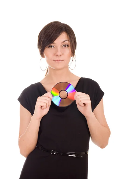 Genç bir kadın tutarak ses diski — Stok fotoğraf