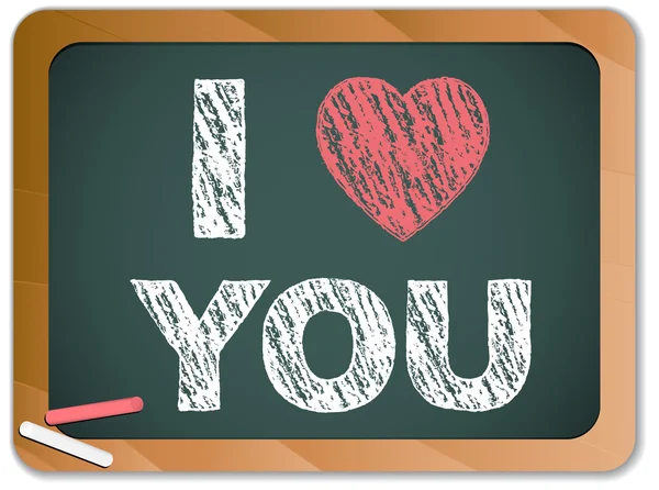 Blackboard ile ben seviyorum mesaj kalp tebeşir ile yazılı — Stok Vektör