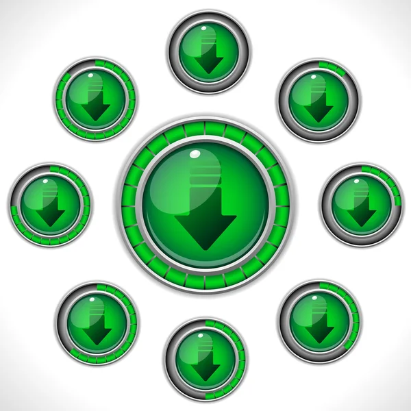 Baixe o botão verde brilhante com barras — Vetor de Stock