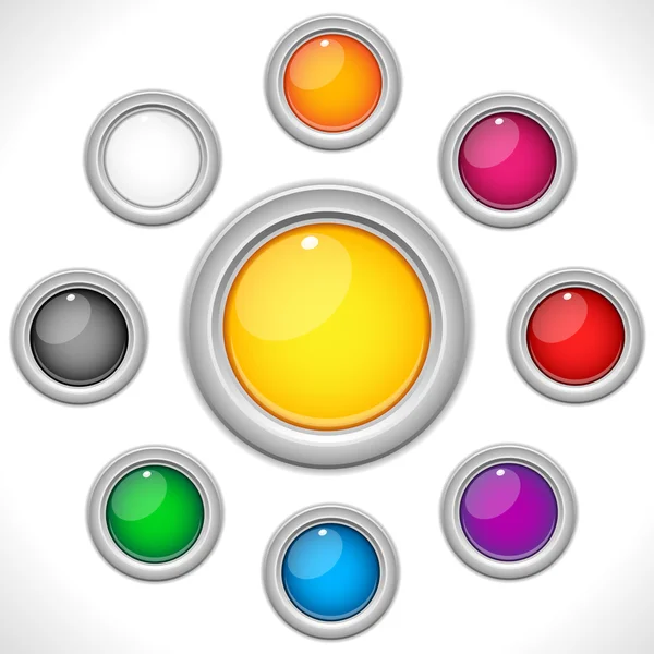 9 色鮮やかな光沢のあるボタンのセット — ストックベクタ