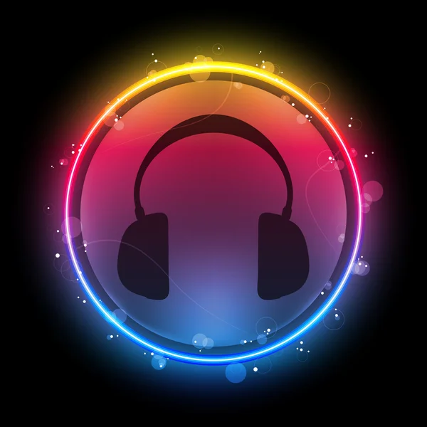 Disco hoofdtelefoon met neon regenboog cirkel — Stockvector