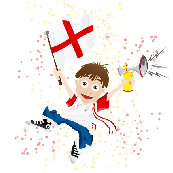 Αγγλία αθλητισμού ανεμιστήρα με σημαία και κέρατο — Διανυσματικό Αρχείο