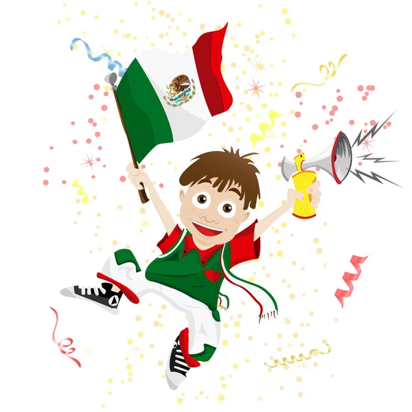 Μεξικό αθλητισμού ανεμιστήρα με σημαία και κέρατο — Διανυσματικό Αρχείο