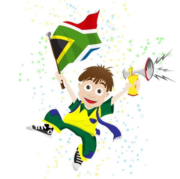 Abanico Deportivo de Sudáfrica con Bandera y Cuerno — Vector de stock