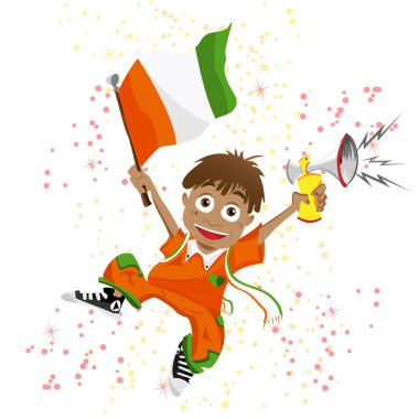 Ivory Coast Sport Fan with Flag and Horn clipart