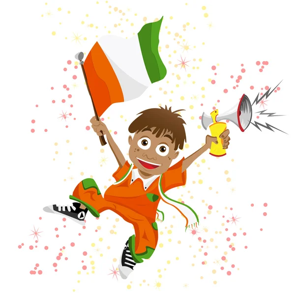 Ivory Coast Sport Fan with Flag and Horn — Stock Vector