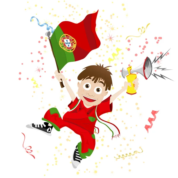 Πορτογαλία αθλητισμού ανεμιστήρα με σημαία και κέρατο — Διανυσματικό Αρχείο
