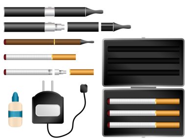 Electronic Cigarette Kit with Liquid, Charger and Case clipart