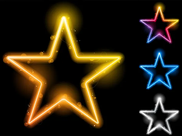 Conjunto de estrelas de néon brilhante de quatro —  Vetores de Stock