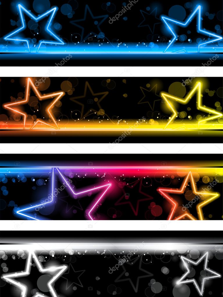 Glowing Neon Stars Banner Background Set of Four