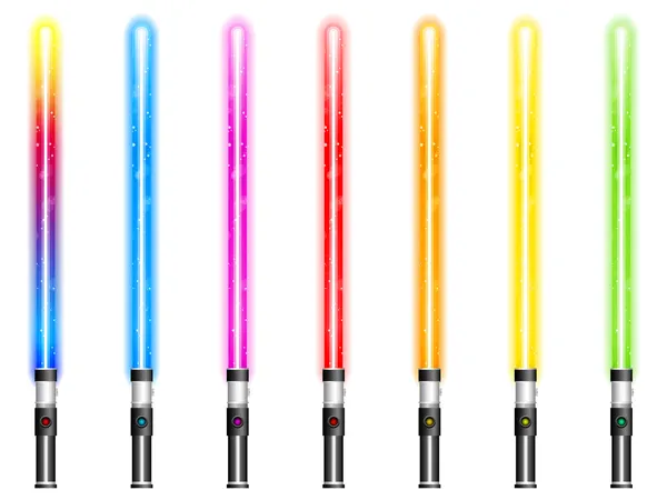 Lightsaber yedi farklı renklerde — Stok Vektör