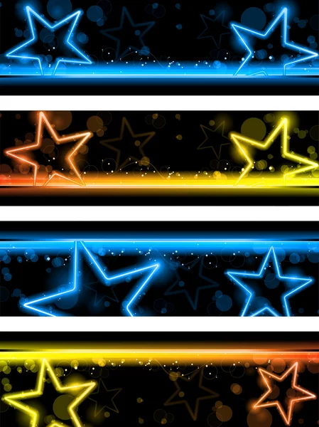 輝くネオンの星旗 4 つの背景のセット — ストックベクタ
