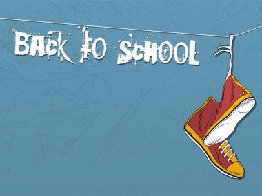 Shoes hanging on wire background. Back to school clipart